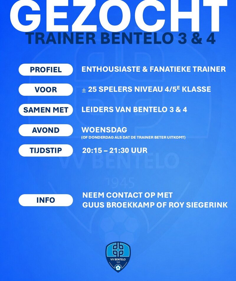 Gezocht: Trainer Bentelo 3 en 4